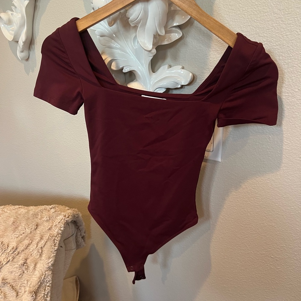 Babaton Burgundy Square Neck Bodysuit